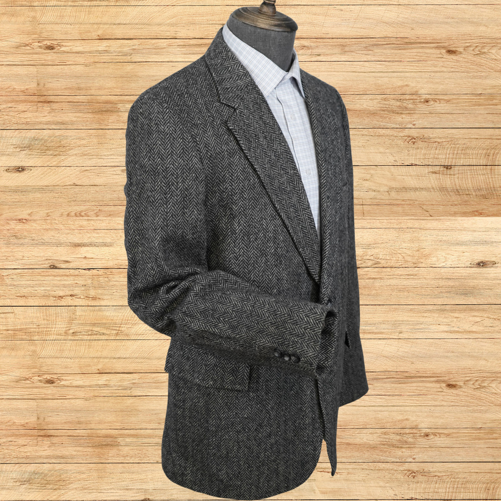 Woolrich Mens 42 Sport Coat Gray Herringbone Tweed 100% Wool Blazer Vintage USA - Picture 2 of 7